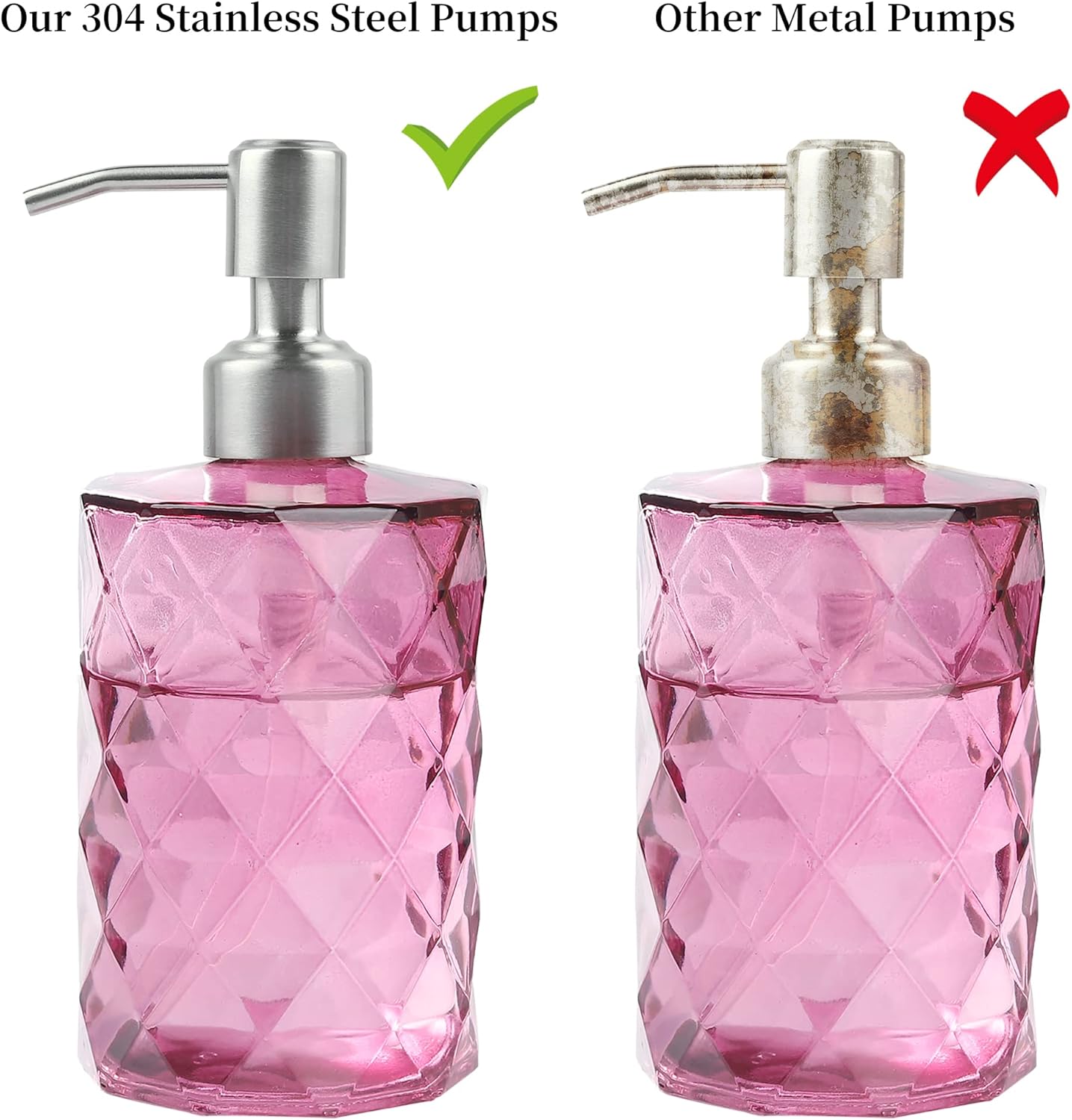 6 Pack Soap Dispenser Pump Replacement, 304 Rust Proof Stainless Steel Soap Dispenser Lids for Regular 28/400 Neck Bottles, Soap and Lotion Dispenser Pump for Kitchen, Bathroom