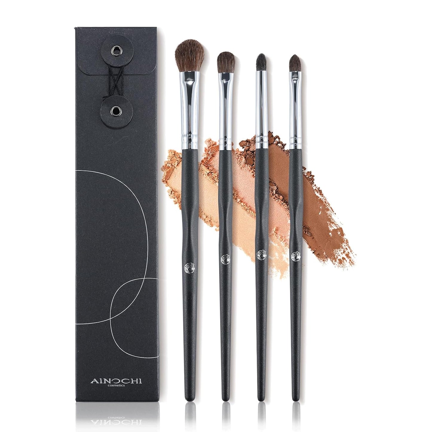 ENERGY Eye Makeup Brush Set 4PCS Professional Eyeshadow Blending Brushes Kit for Eyes Liquid Cream Powder Makeup Up Soft Fluffy Natural Goat Hair for Shader,Smudge,Crease Applicator with Travel Cover