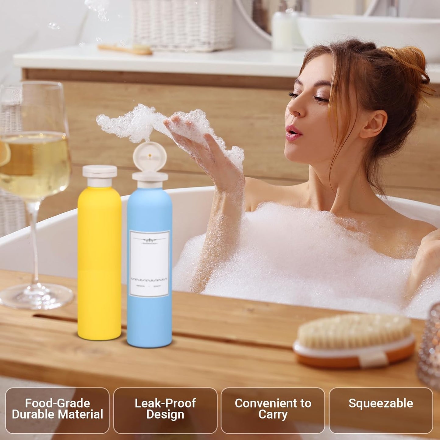 Travel Shampoo Bottle, Empty Plastic Squeeze Bottles 8.8oz with Flip Cap, Lotion Container for Toiletries Travel Size Shampoo and Conditioner