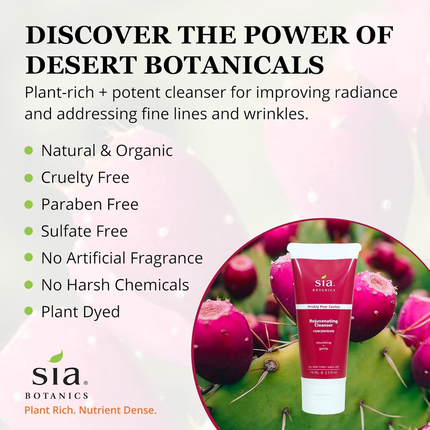 Sia Botanics Rejuvenating Facial Cleanser (74ml/2.5oz Eco Tube) | Face Wash w/Prickly Pear, Aloe Vera, Orange Blossom | Natural, Clean, Botanical Skincare for Women