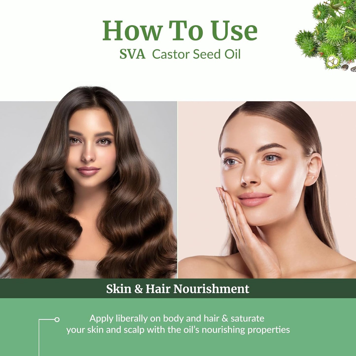 SVA Castor Seed Oi Organic - 32 Fl Oz – 100% Natural Cold Pressed Organic Castor Oil - for Face, Skin Care, Hair Care, Scalp Massage & Body Massage