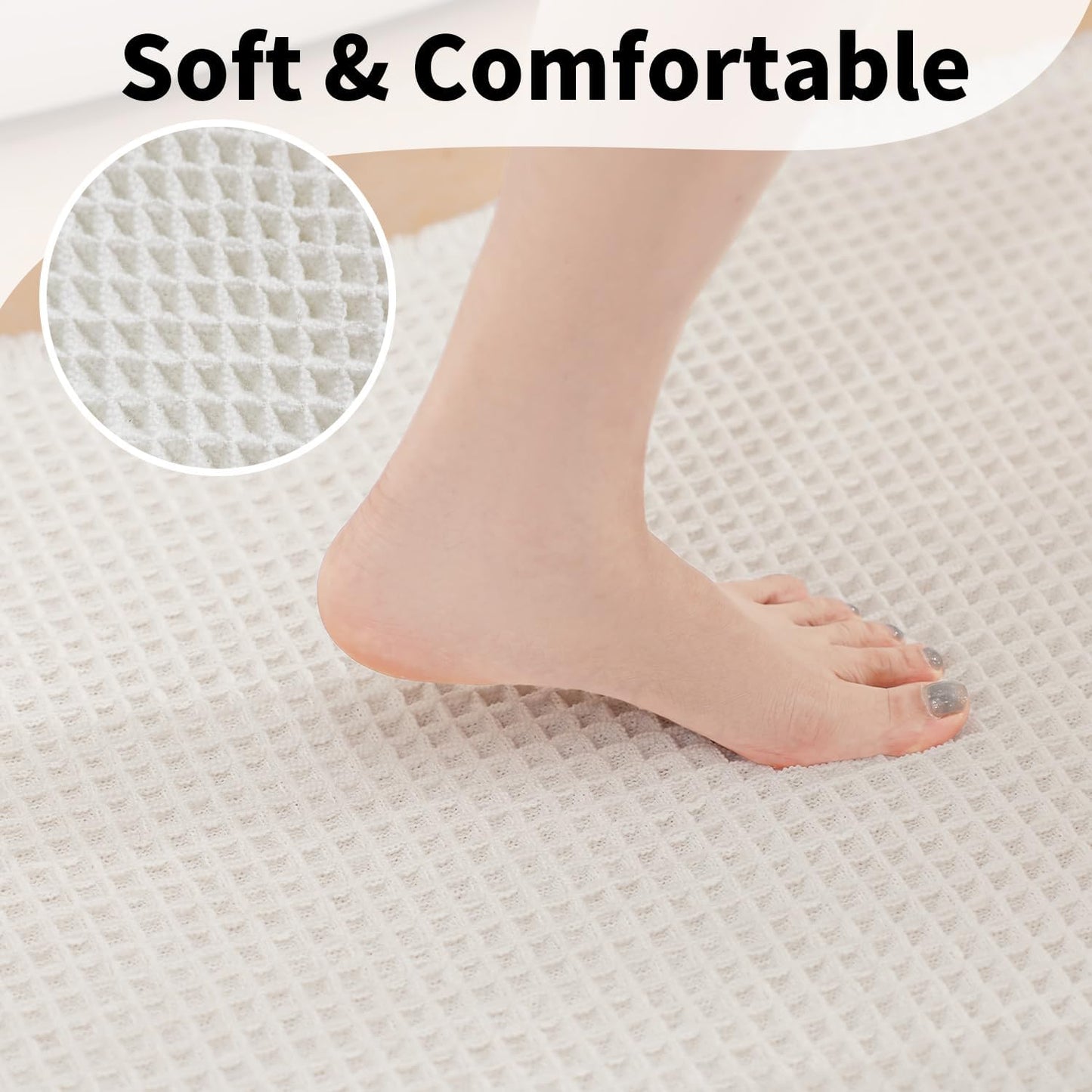 White Bathroom Rugs, Waffle Bath Mat Non Slip Washable, Super Absorbent & Quick Dry, Boho Bath Mat Farmhouse Bathroom Decor, 20'' x 32'', White