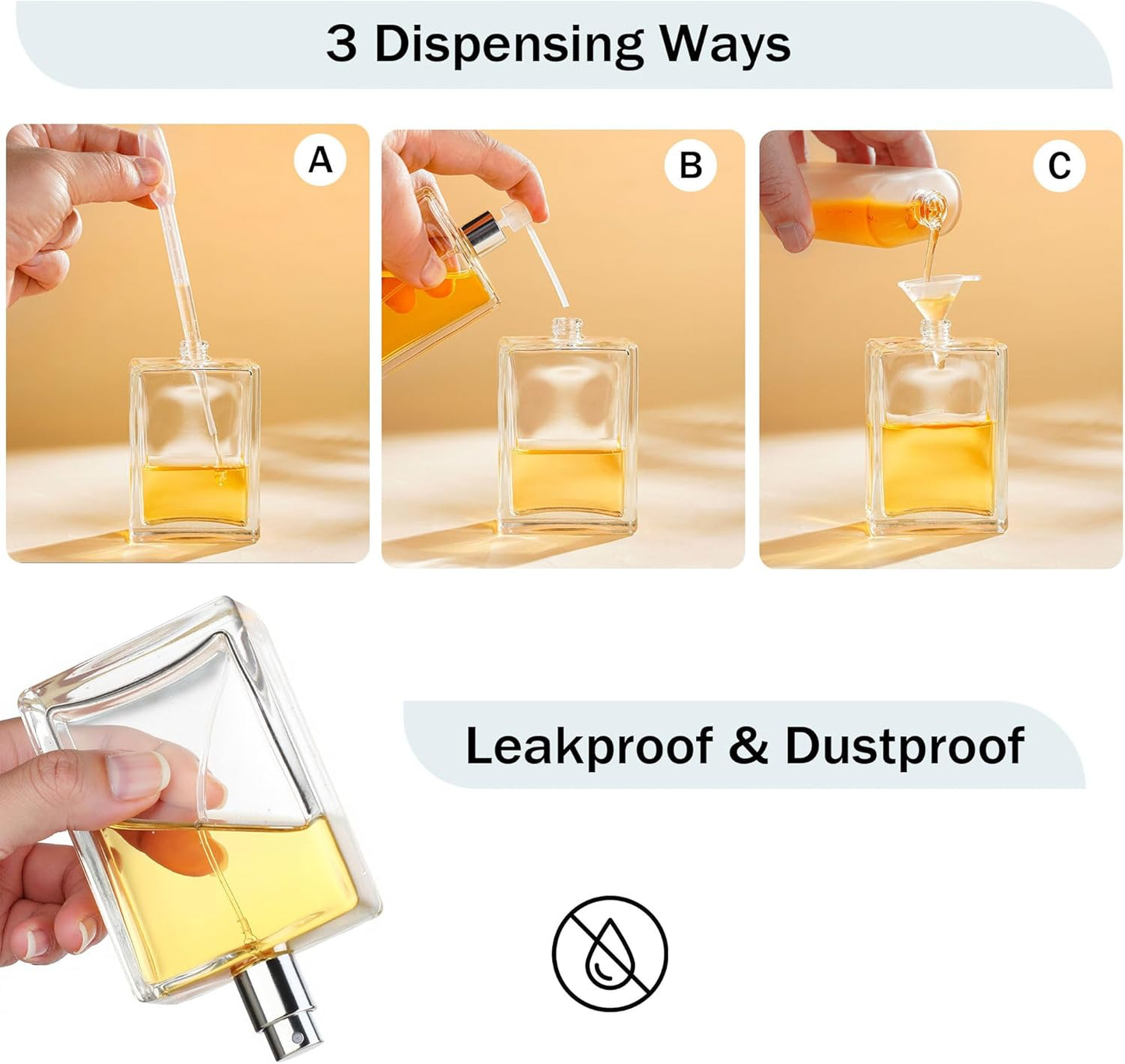 YU FENG Glass Perfume Bottles Empty Spray Refillable Atomizer 2 Pack 100ml/3.4oz（Square）