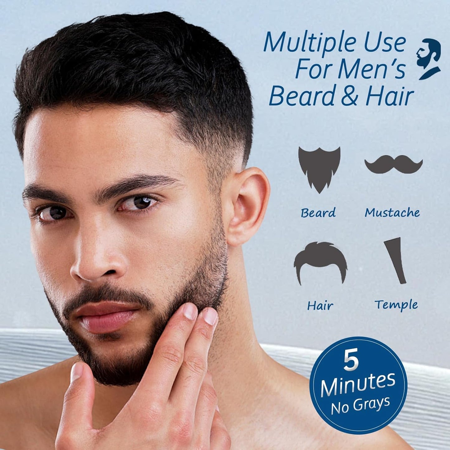 Men's Beard Dye for Men in 5 Minutes, Black Beard Dye Shampoo for Mustache 100% Gray Coverage, Root Touch Up, 3 in 1 Simpler Hair Color for Men, Long Lasting Black Dye Shampoo for Facial Hair, 200 ml