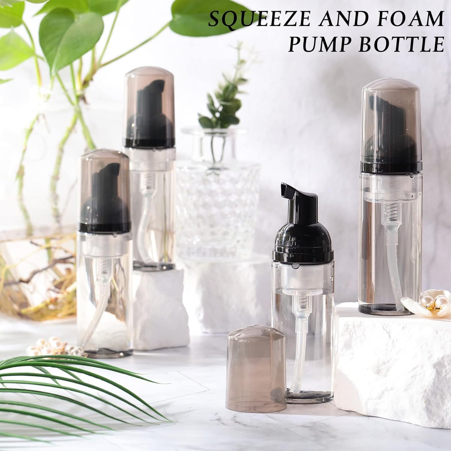 70 Pcs 2 oz Plastic Foam Soap Dispensers Refillable Lash Shampoo Bottles with Pump Mini Eyelash Cleaning Foam Bottle Dispenser for Refillable Travel Cosmetics (Gray)