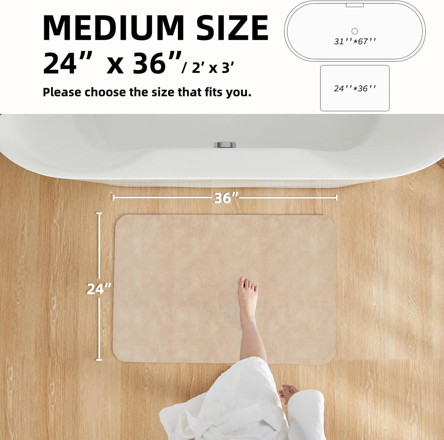 Bathroom Mat Quick Dry, Bathroom Rugs Non Slip Washable Thin Absorbent Bath Mat Fits Under Door Bathroom Floor Mat Perfect for Bath, Shower, or Sink 24"x36" Beige