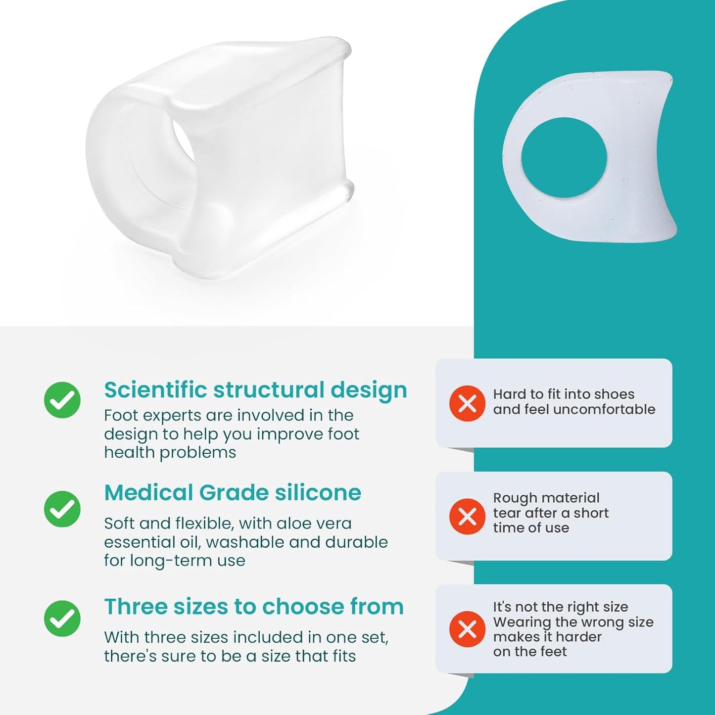 Hammertoe Corrector for Women - Soft Gel Toe Straighteners - Realign Bent, Curled, Crooked, Claw, Bunion, Hammer Toes - Toe Corrector for Men（8 Count, Medium, Clear）