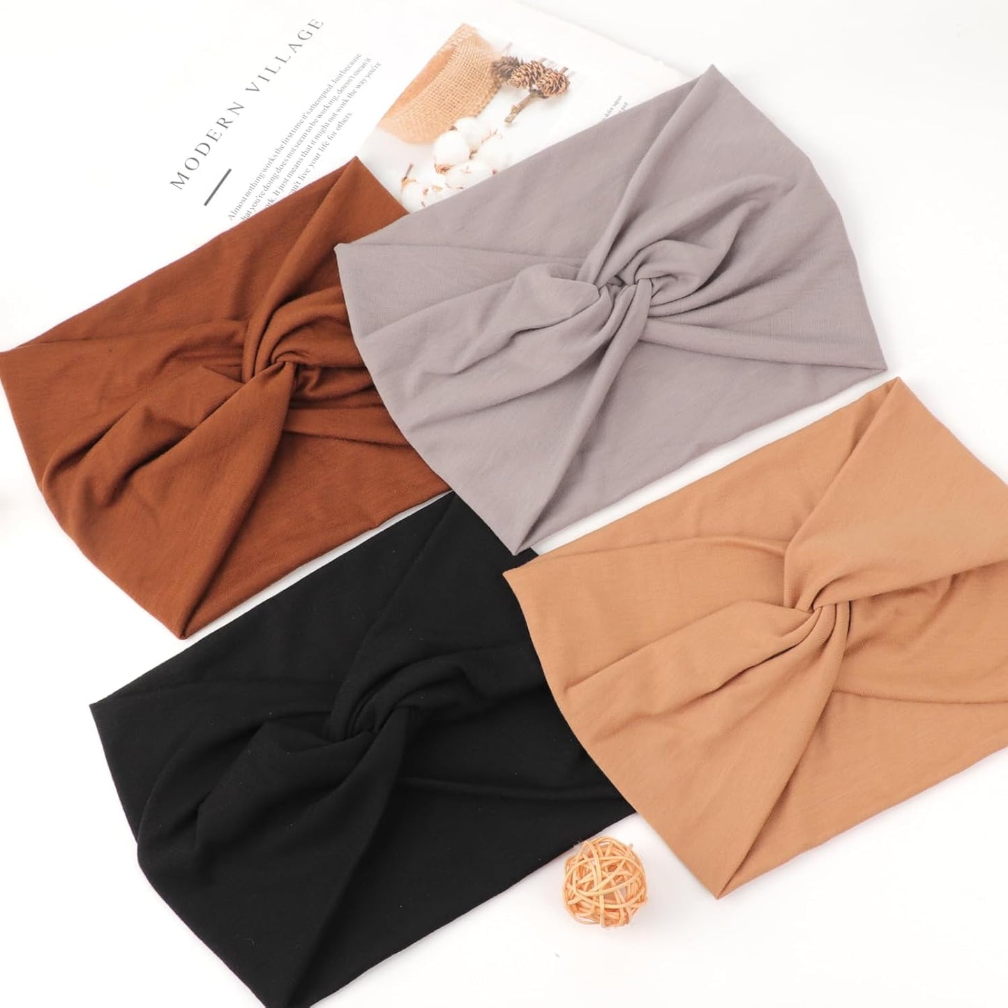 DRESHOW 4 Pack Turban Headbands for Women Wide Vintage Head Wraps Knotted Cute Hair Band Accessories