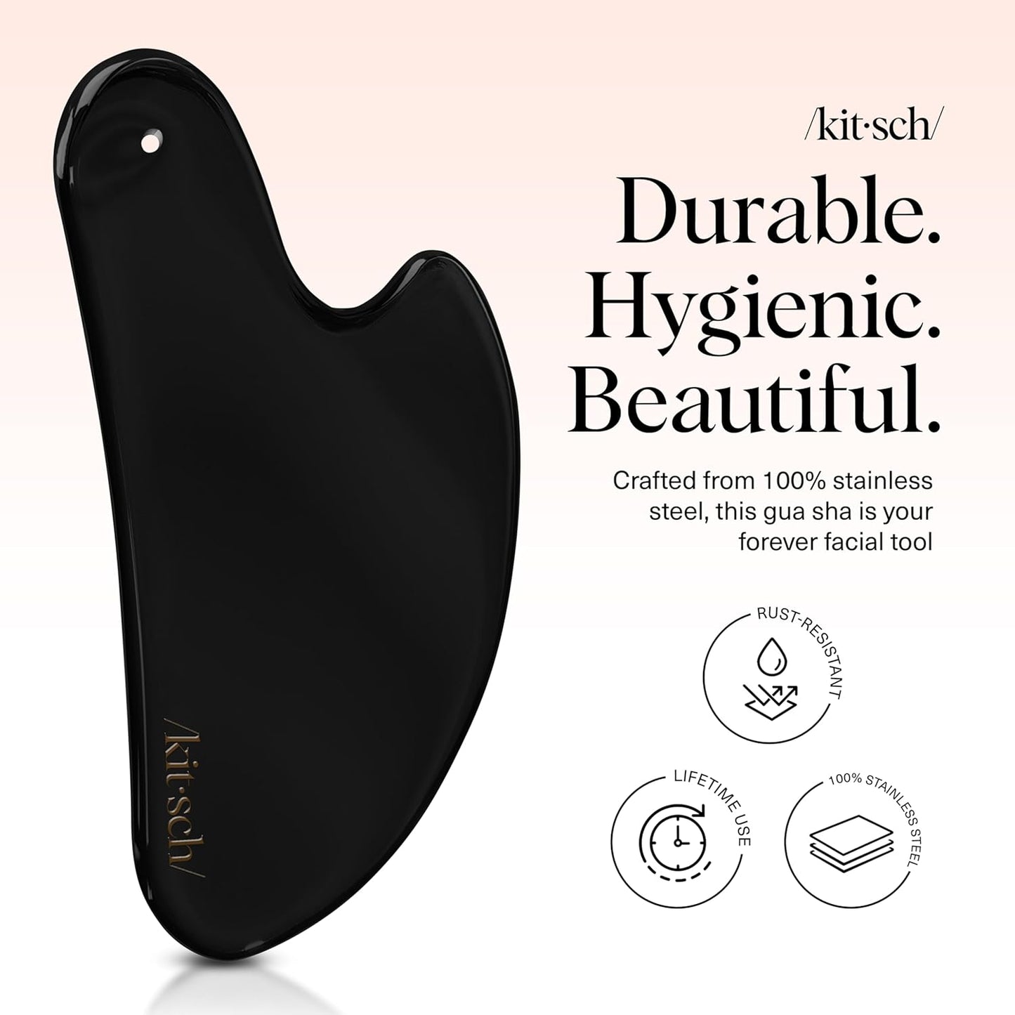 Kitsch Stainless Steel Gua Sha Facial Tools - Lymphatic Drainage Massager for Face & Chin, Jawline Shaper, Double Chin Reducer, Guasha Tool for Face Massager, Skin Care Tools - Matte Black