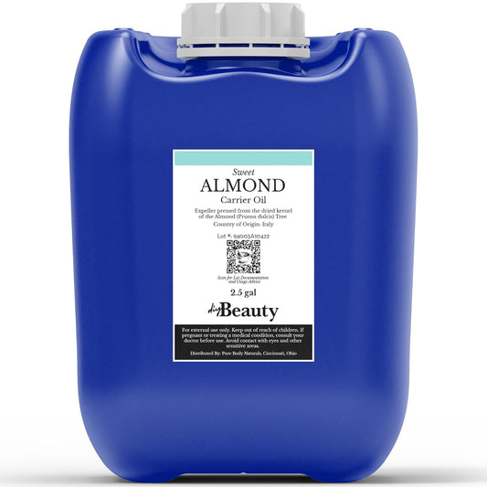 Bulk Sweet Almond Oil - Large 2.5 Gallon Jerrican, Cold Pressed 100% Pure - Moisturizer for Skin, Hair, Body, Carrier Oil for Massage Oils - by DIYBeauty