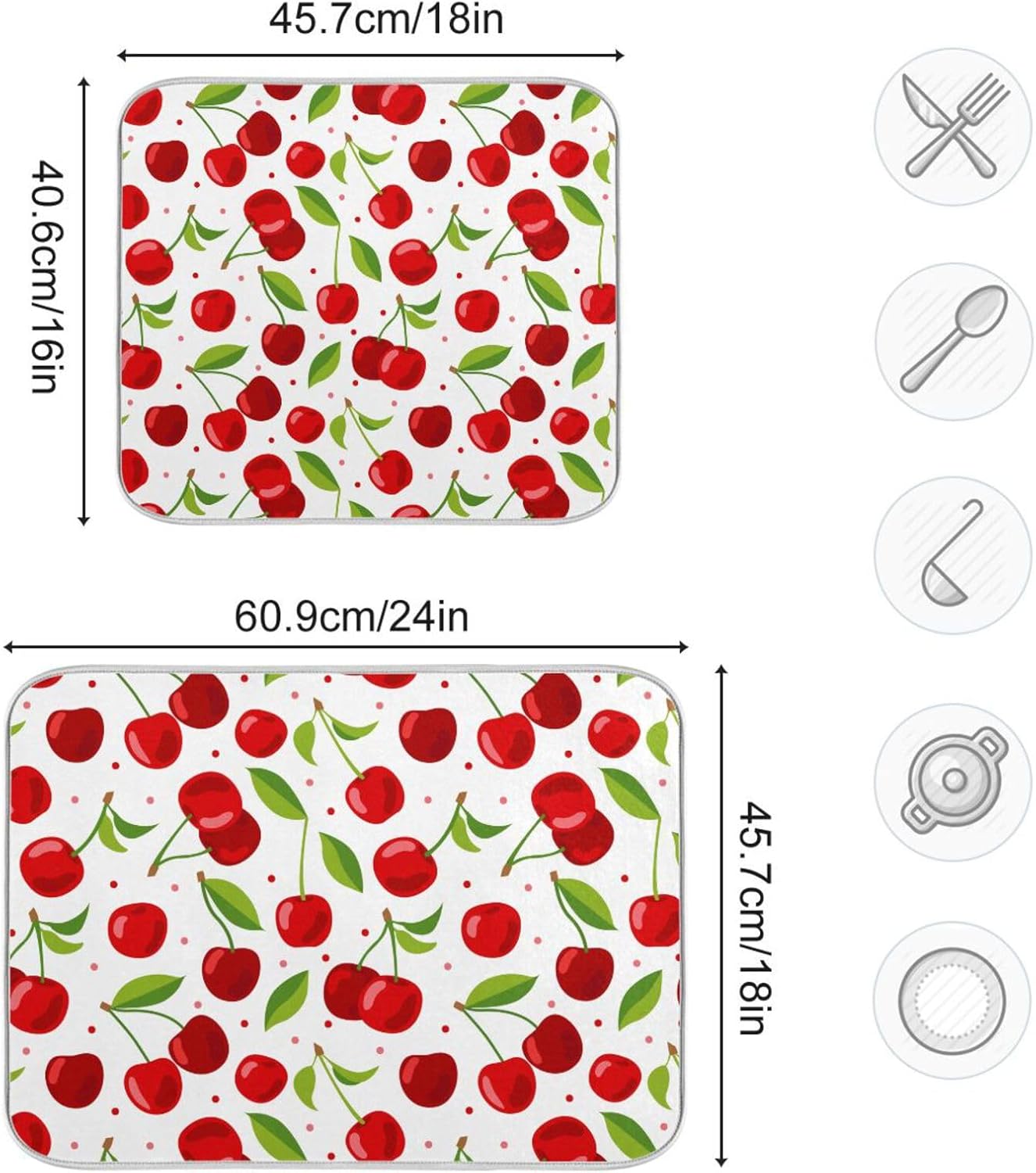 Cherry Fruits Dish Drying Mats for Kitchen 18x24 inch Drying Mat Absorbent Microfiber Dish Mat Drainer Rack Mats Fast Dry for Kitchen Counter