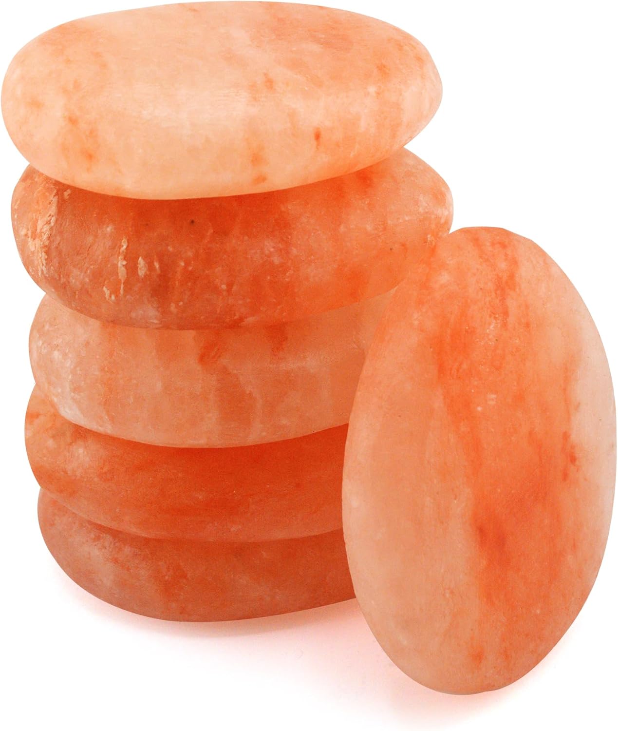 POHS Pack of 6 Flat Oval Massage Stone, Deodorant Stone, Pink Crystal Hand -Carved hot & Cold for Massage Therapy