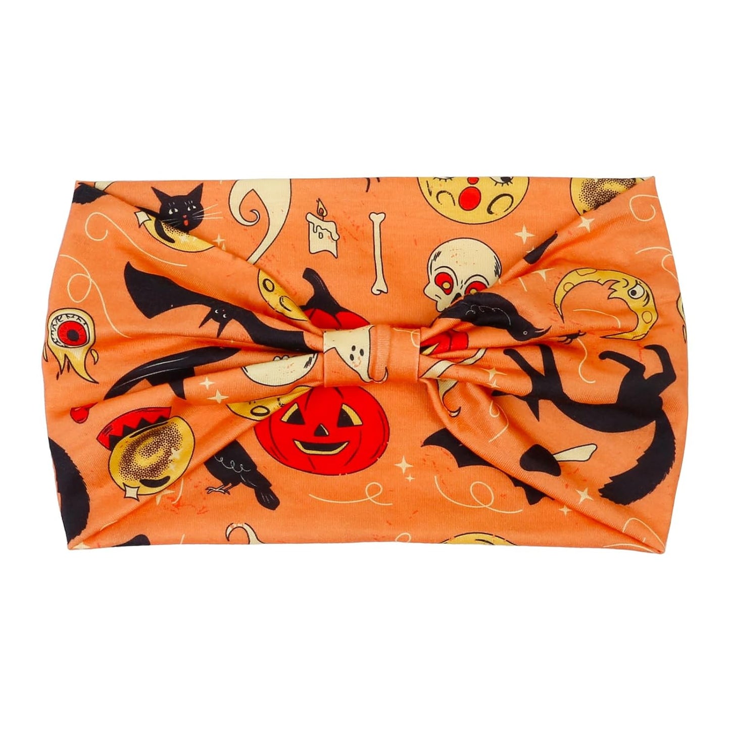 Huachi Halloween Headbands for Women Cute Knotted Head Bands Girls Hair Accessories Devil Pumpkin Skull Hairbands Fashion Fall Costume Hairwear Holiday Gifts (Pack of 4)