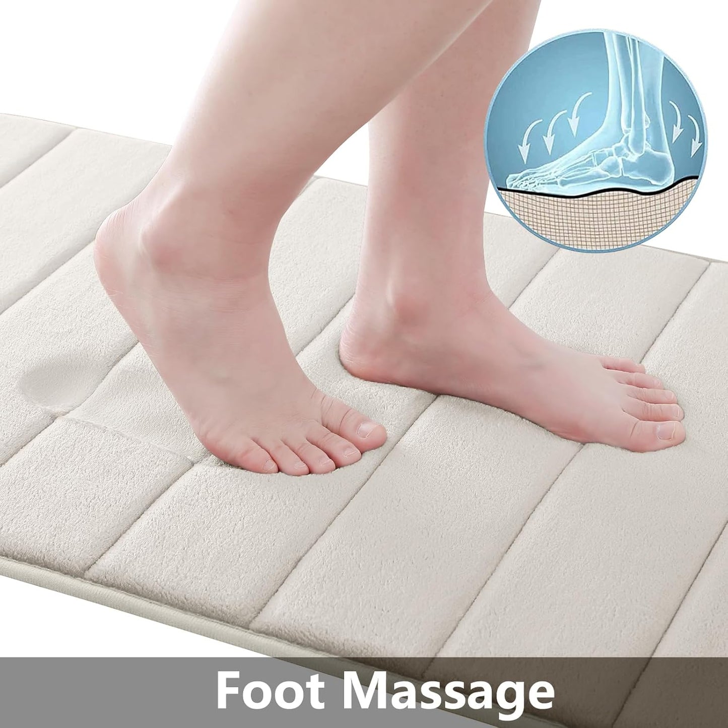 Buganda Memory Foam Bath Mat, 59" x 20", Ultra Soft and Non-Slip Bathroom Rugs, Water Absorbent and Machine Washable Bath Rug Runner for Bathroom, Shower, and Tub, Cream