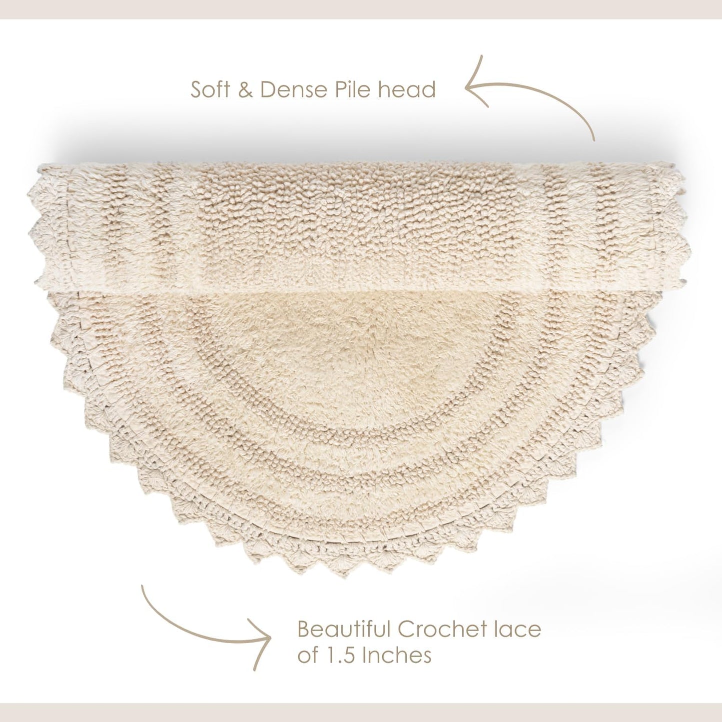 RAJRANG Circle Bathroom Mat for Kitchen and Spa with Crochet Pattern Cotton Absorbent Soft Reversible Woven Bath Rug Shortbread Round 24 Inches