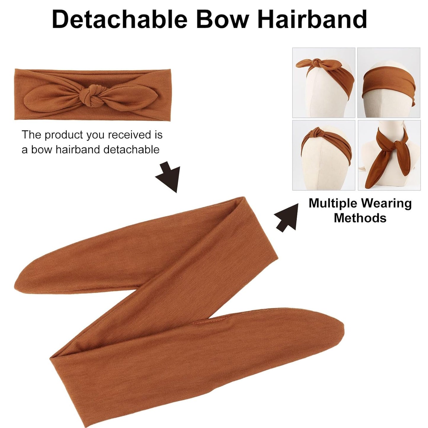 DRESHOW 8 Pack Adjustable Knotted Headbands Non Slip Elastic Yoga Hair Bands Solid Colors Headbands for Women and Girls