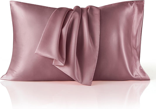 Bedsure Satin Pillowcase 2 Pack Similar to Silk Pillow Cases Standard Size, Pillow Case for Sleeping Women with Envelope Closure, Gifts for Women Men, Nostalgia Rose, 20x26 Inches, 2pcs
