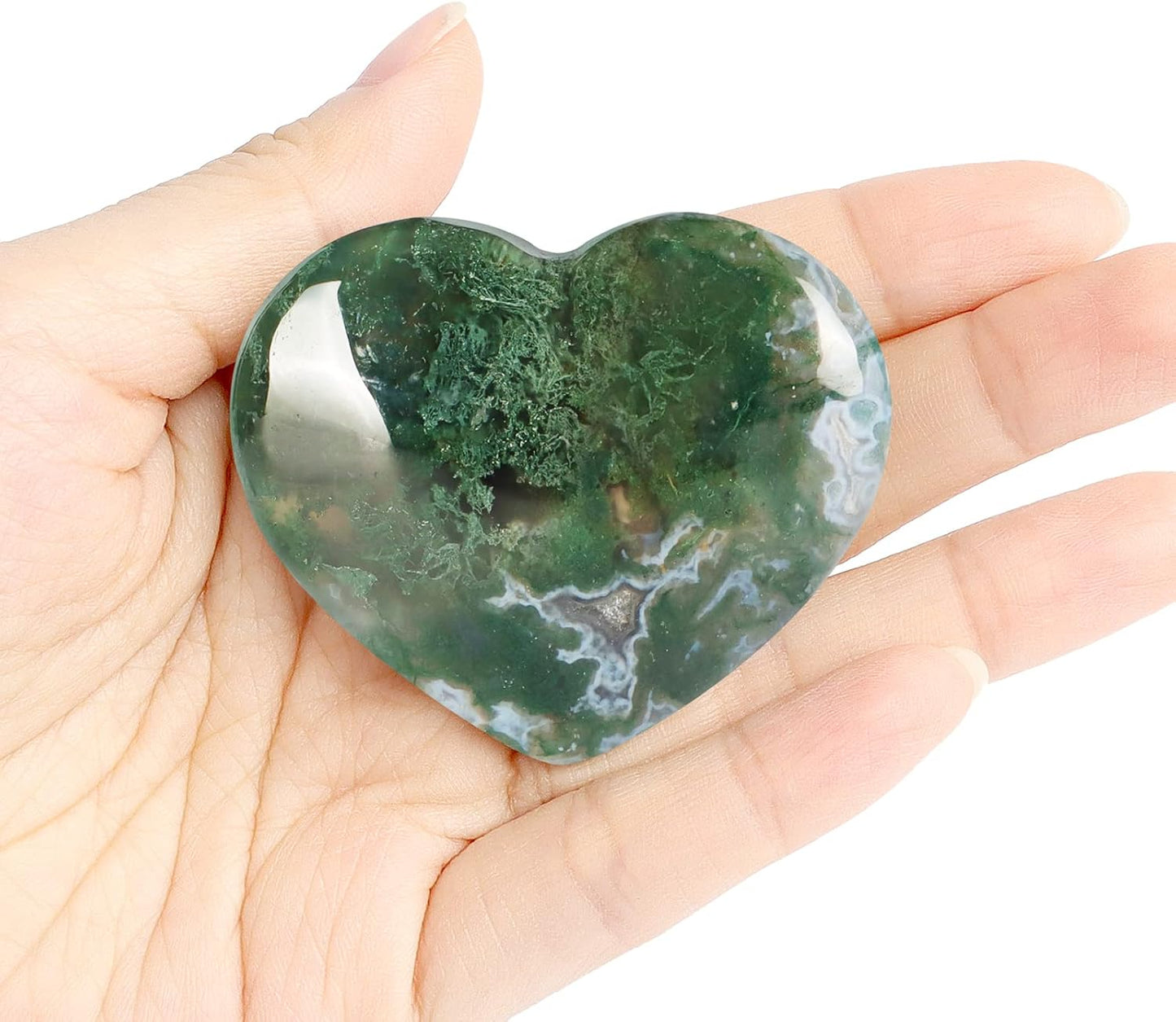 Artistone Crystals Heart 2Inch Moss Agate Heart Stones Healing Crystal Carved Palm Worry Stone Gemstone Chakra Reiki Balancing Meditation Massag Gift