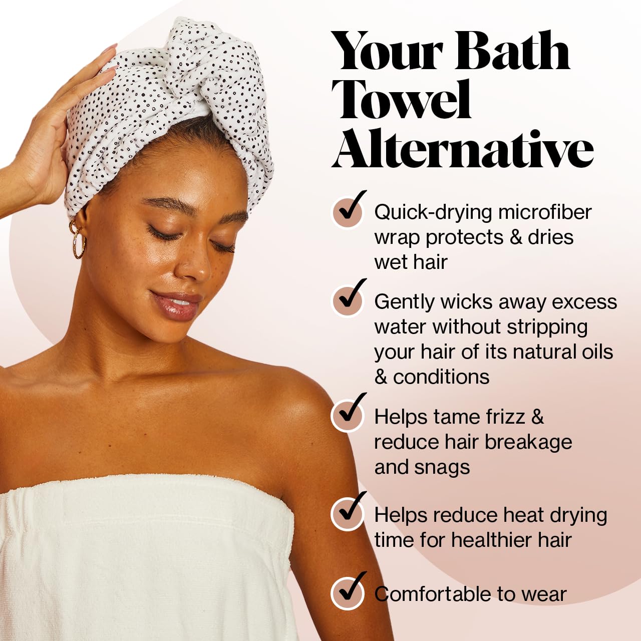 Kitsch Microfiber Hair Towel Wrap for Women - Microfiber Towel, Super Absorbent, Quick Dry, Anti-Frizz - for Long and Short Hairs, Turbans for Women, Wet and Curly Hair Wrap - Micro Dot