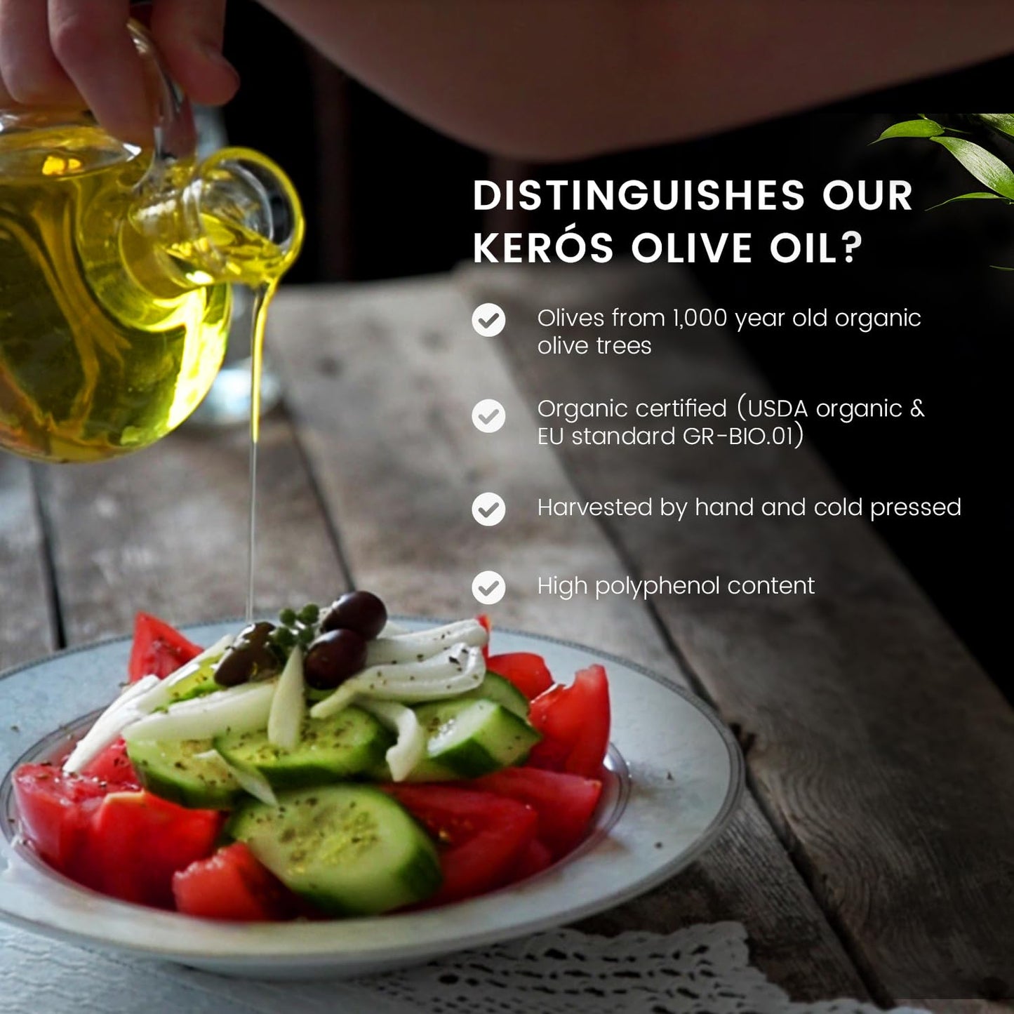 Ancient Foods Keros Greek Organic Extra Virgin Olive Oil – Fresh, Cold Pressed Olive Oil from Greece, High Phenolic 1000 Year Old Trees (0.5L)