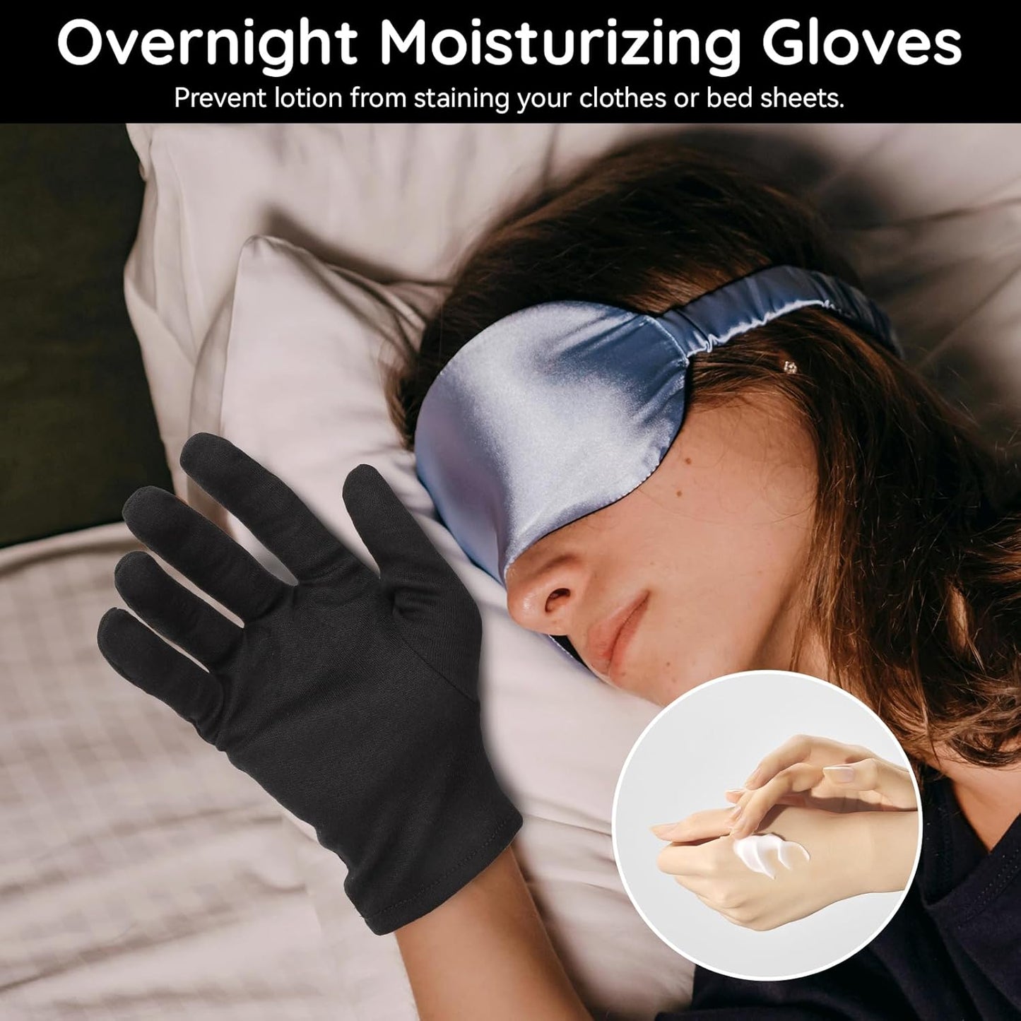 Segbeauty 24 Counts Black Cracked Hand Moisturizing Cotton Gloves for Dry Hands Overnight, 12 Pair Lotion Sleep Cotton Gloves, At Home Spa Sleeping Glove Liners Driving Inspection Work Glove Men Large