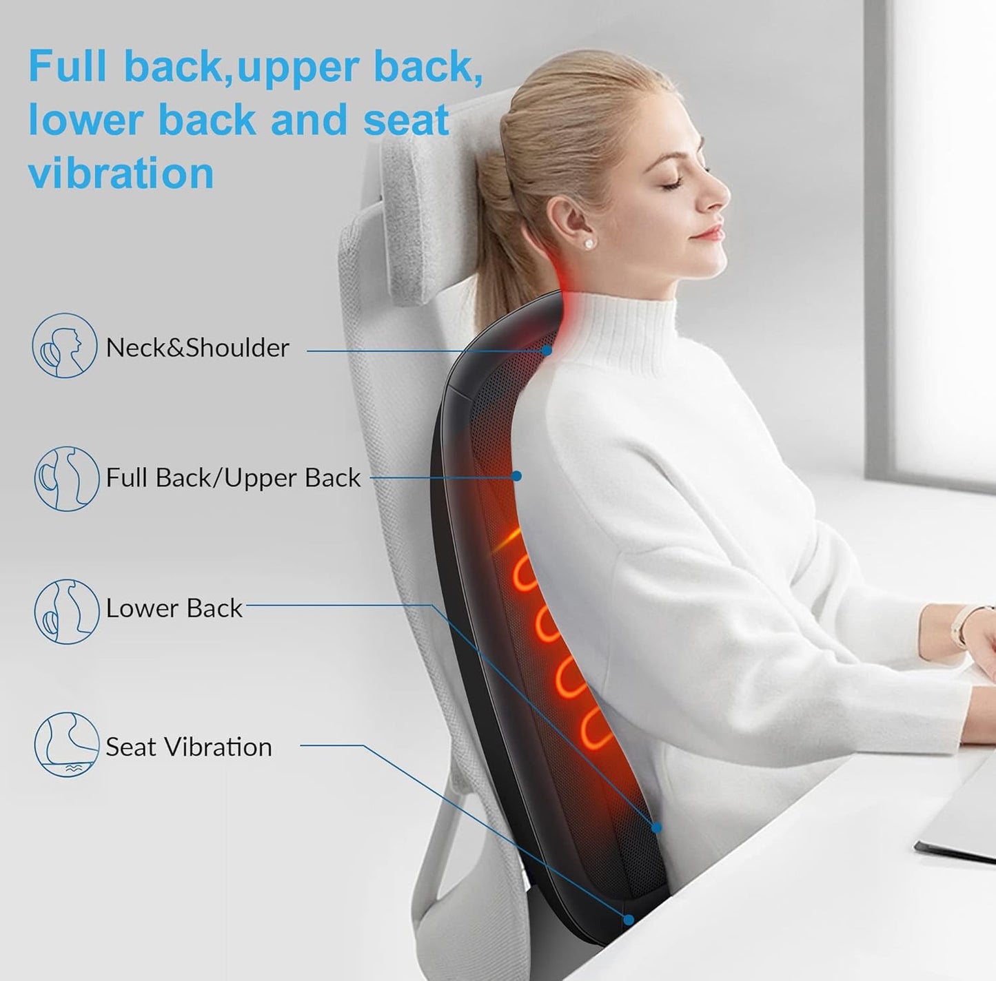COMFIER Back Massager for Back Pain,Shiatsu Massage Chair Pad for Full Back,Spot Massage,Electric Seat Cushion with Heat,Heated Chair Massager for Office,Home,Gifts for Mom,Dad,Him,Her,Black