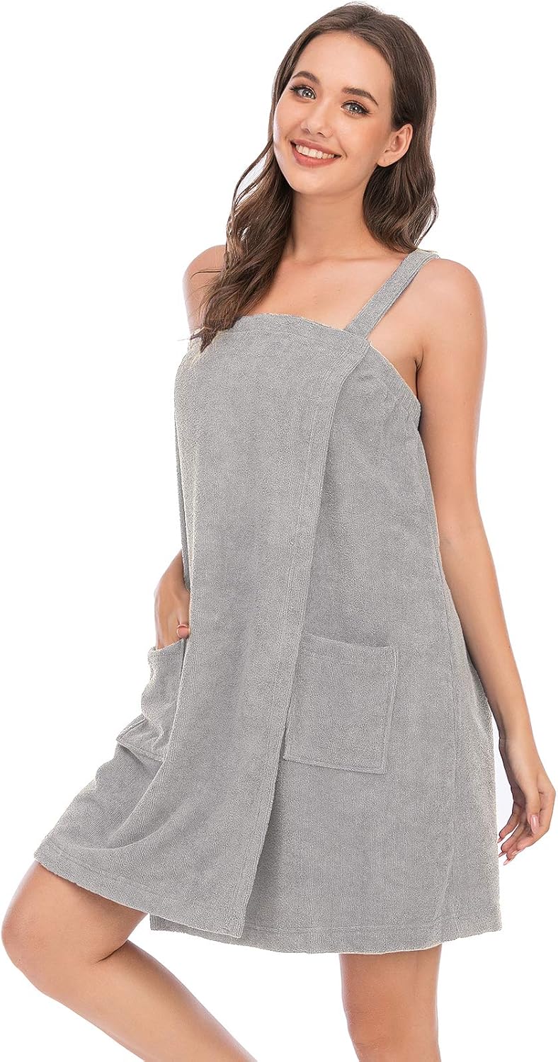 Veseacky Women Bath Wrap Towel for Womens Shower with Pocket Adjustable Spa Robe & Facial Headband