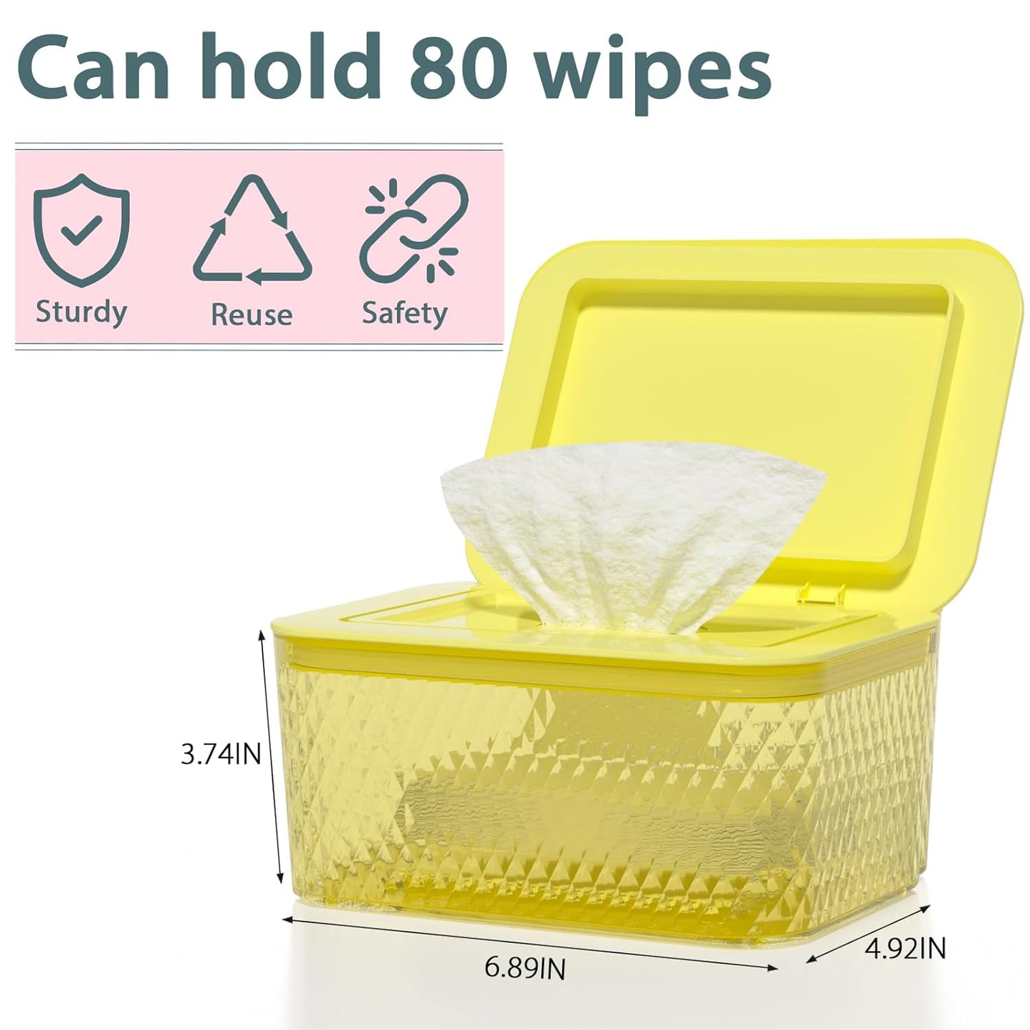 Wipes Dispenser, One-Handed Operation Wipe Holder for Baby & Adult, Seal-Designed Wipes Container for Bathroom Keep Diaper Wipes Fresh (Yellow)