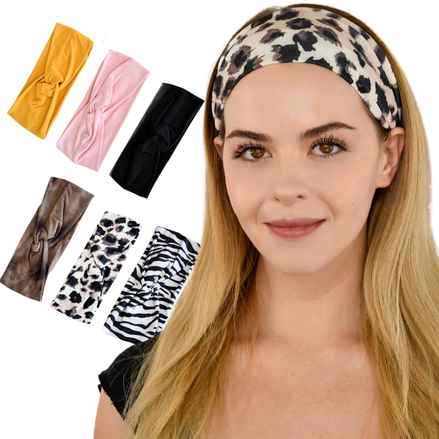 LOTUS78, Pack of 6 Wide Headbands for Women Non Slip, Fashionable Sports Hair Bands for Women's Hair, Soft Elastic Stretchy Head bands, Yoga Workout Headbands for Women Daily Fashion (Safari)