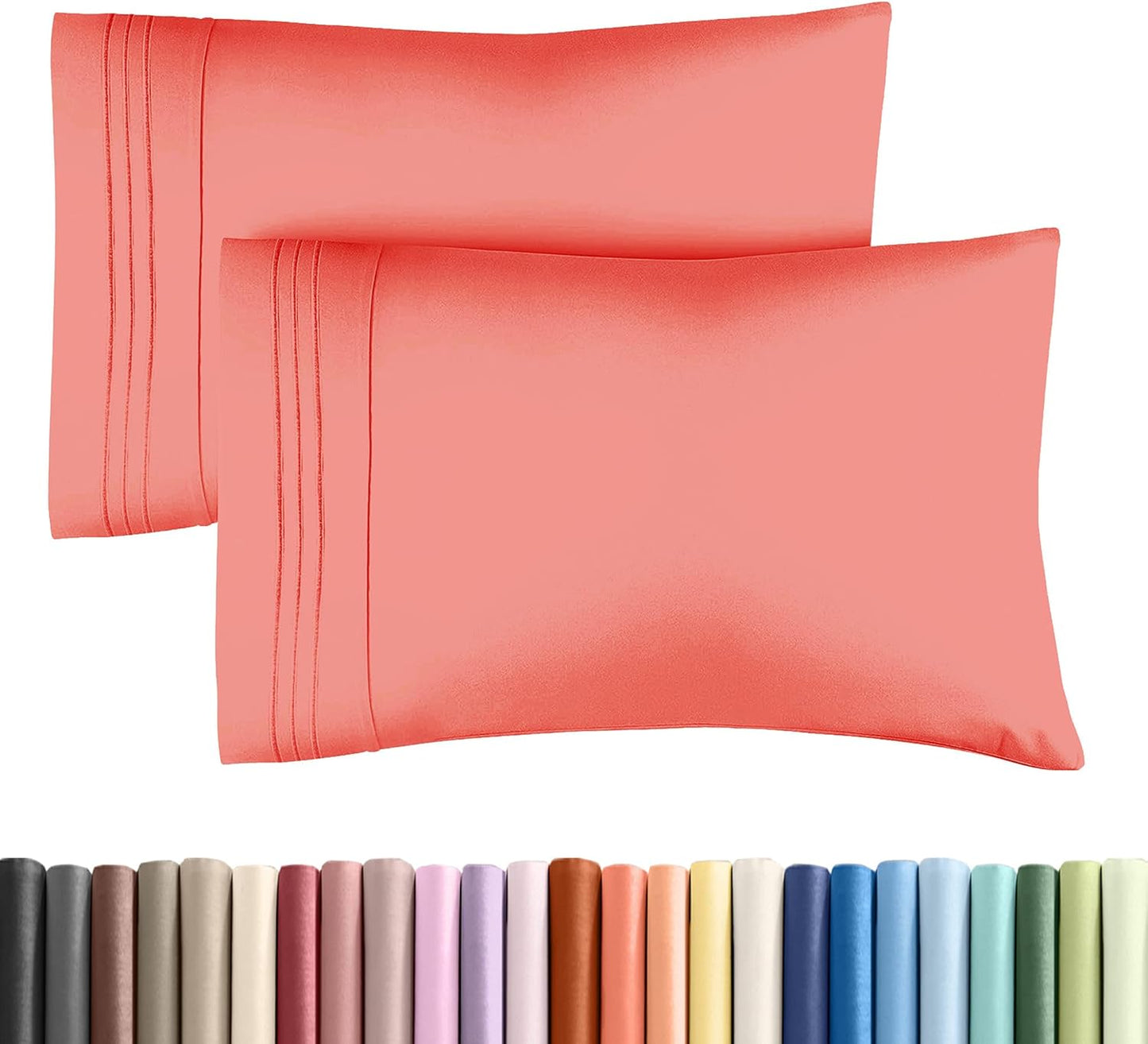 King Pillow Cases Set of 2 - Ultra Soft Hotel Quality Pillowcase Covers - Comfy, Cozy & Wrinkle Free - Shrinkage, Stain and Fade Resistant - Machine Washable Pillow Protectors - 2 Piece Set - Coral