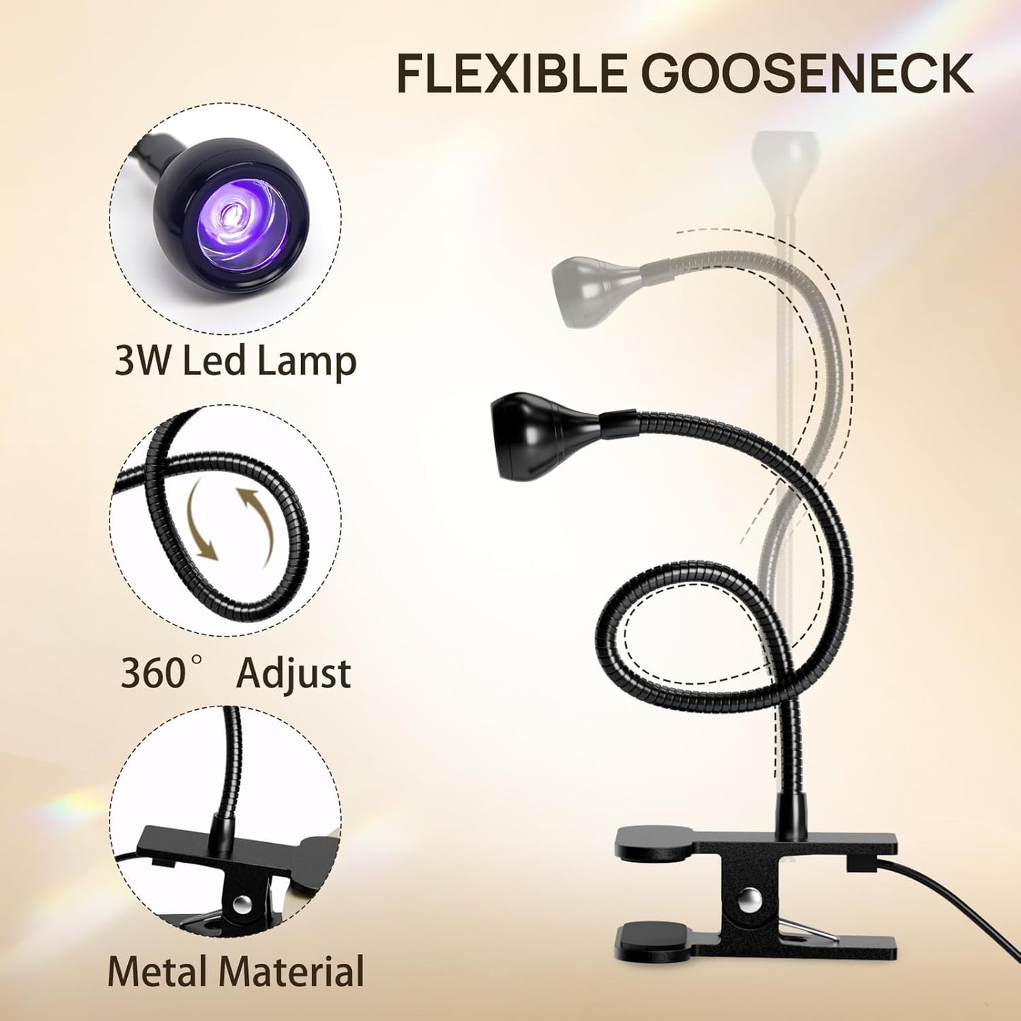 AORAEM UV LED Nail Lamp, Quick Drying UV Light for Gel Nails Foot Control LED Nail Cure Lamp, Flash Cure Light with Black Gooseneck and Clamp for Gel Nails