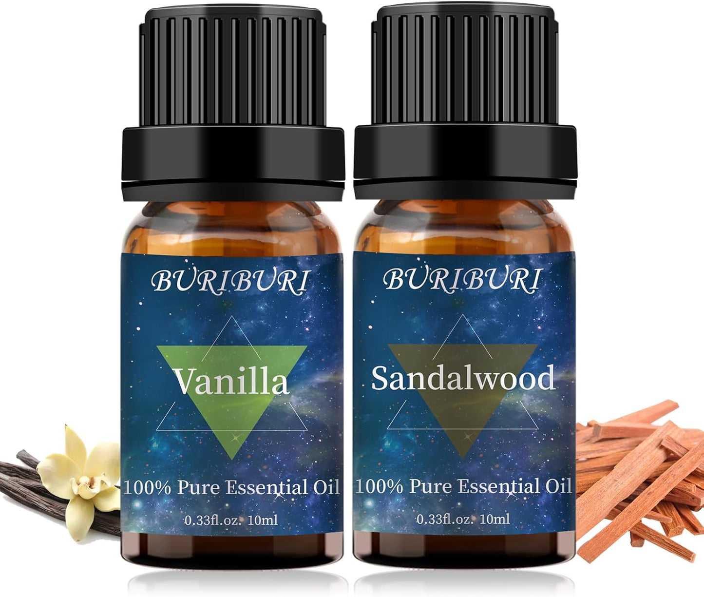 BURIBURI Sandalwood Oil Essential and Vanilla Essential Oil Gift Set, 100% Pure, Undiluted, Natural, Organic Aromatherapy Essential Oils 10ML
