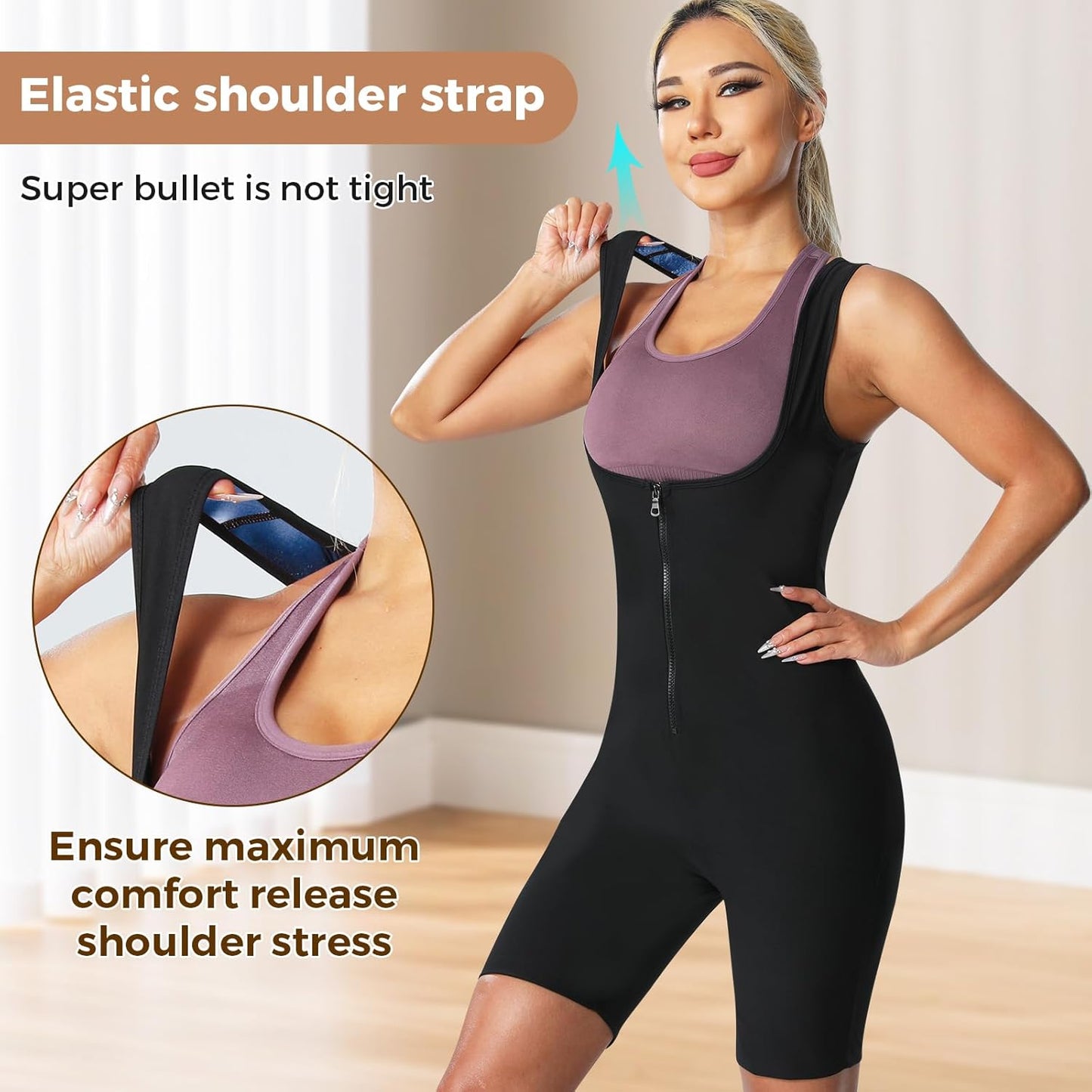 Sauna Suit for Women Sauna Vest Weight Loss 4 in 1 Waist Trainer Full Body Sweat Shirt Workout Running Gym