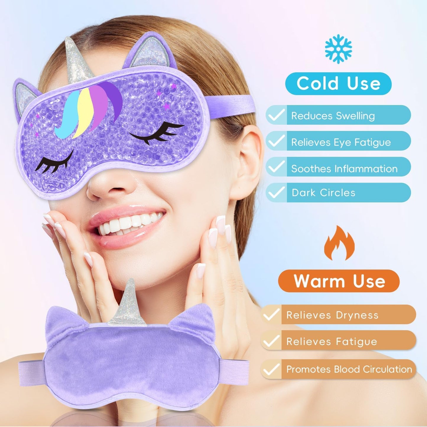 Cooling Eye Mask and Sleep Mask Cover Rainbow Girls Birthday Cute Gifts Teens Women, Cold Warm Compress for Dry Eyes Spa at Home Travel Plush Blindfold Sleeping
