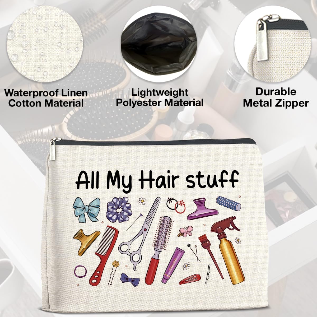 Hairstylist Gifts Makeup Bag Gifts for Women, Gift for Hairdresser Hair Stylist All My Hair Stuff Cosmetic Bag Zipper Makeup Pouch