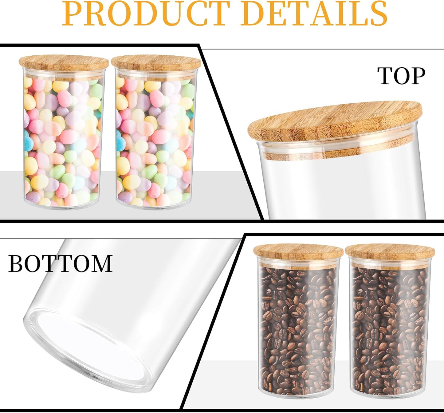 42oz Acrylic Bath Salt Jar with Wooden Scoop Flour Containers with Lids Airtight Epsome Salt Bath for Bathroom Kitchen（Hold 42 Ounces of Bath Salt）