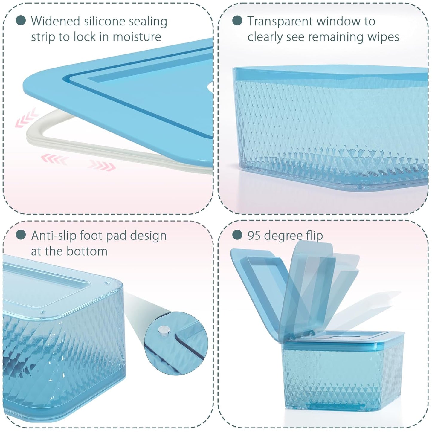 Wipes Dispenser, One-Handed Operation Wipe Holder for Baby & Adult, Seal-Designed Wipes Container for Bathroom Keep Diaper Wipes Fresh (Blue)