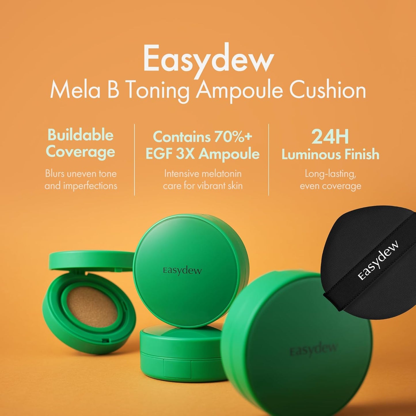 Easydew Mela B Toning Ampoule Cushion Refill - 3-in-1 Age-Defying Sun Shield Full Coverage Cushion Foundation with Niacinamide & Hyaluron-Vital C - Face Makeup Korean Skin Care 0.45 oz (#21 Beige)