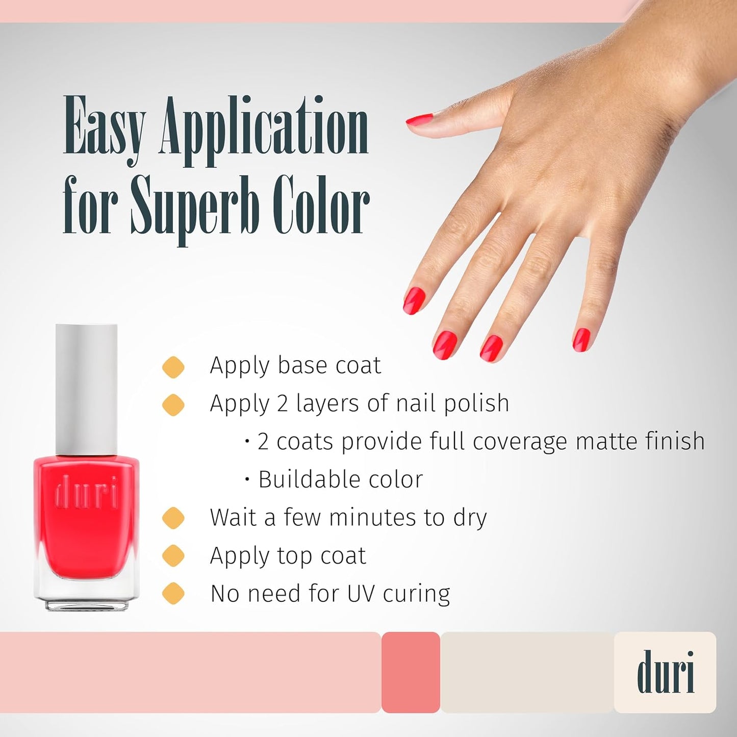duri 161N Eruption Nail Polish, Neon Red Matte Finish, Full Coverage, Lasting, 0.45 Fl Oz