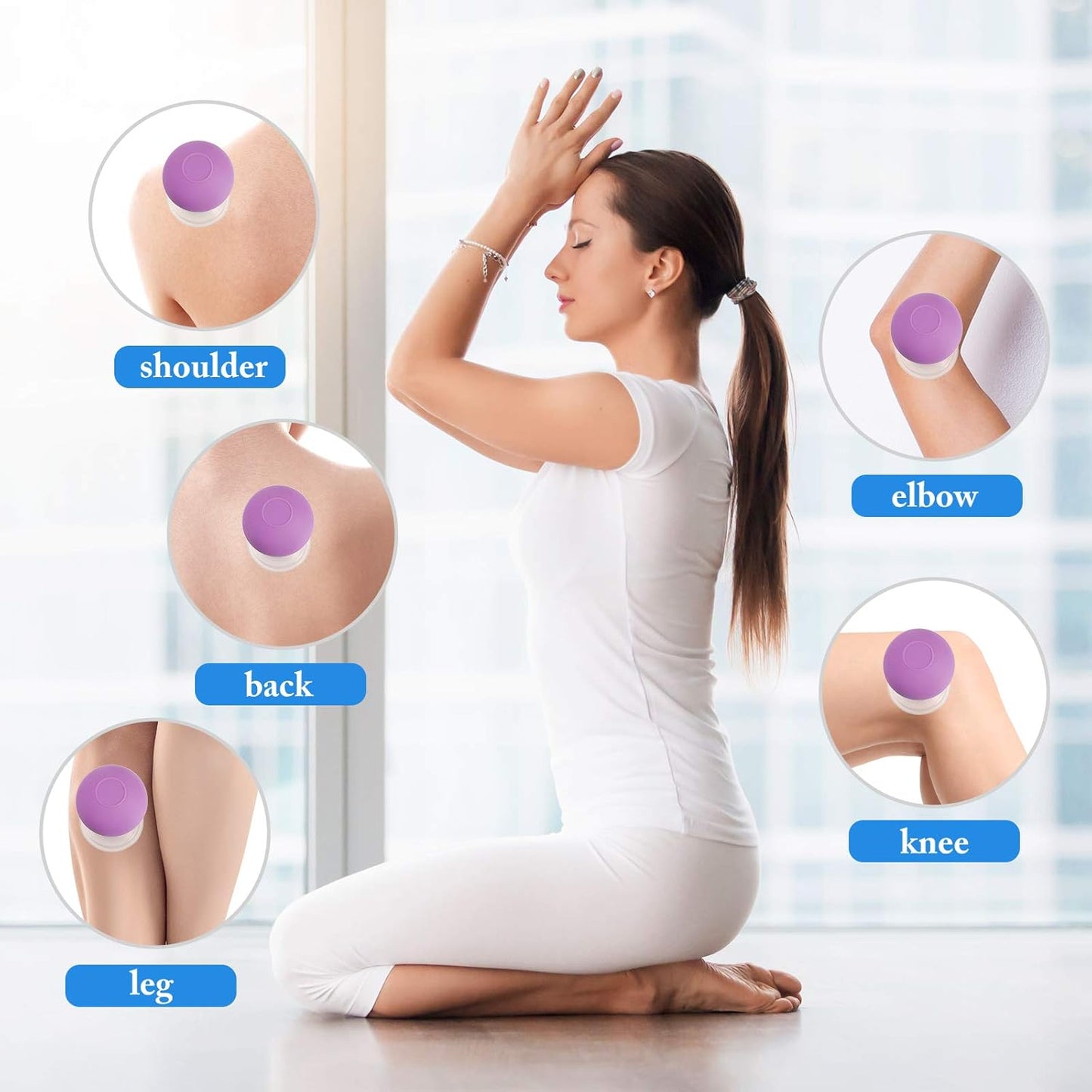 BBTO 4 Pieces Glass Cupping Set Glass Silicone Cupping Cups Massage Vacuum Suction Cupping Cups for Body Face Leg Arm Back Shoulder Muscle and Joint Pain (Purple)