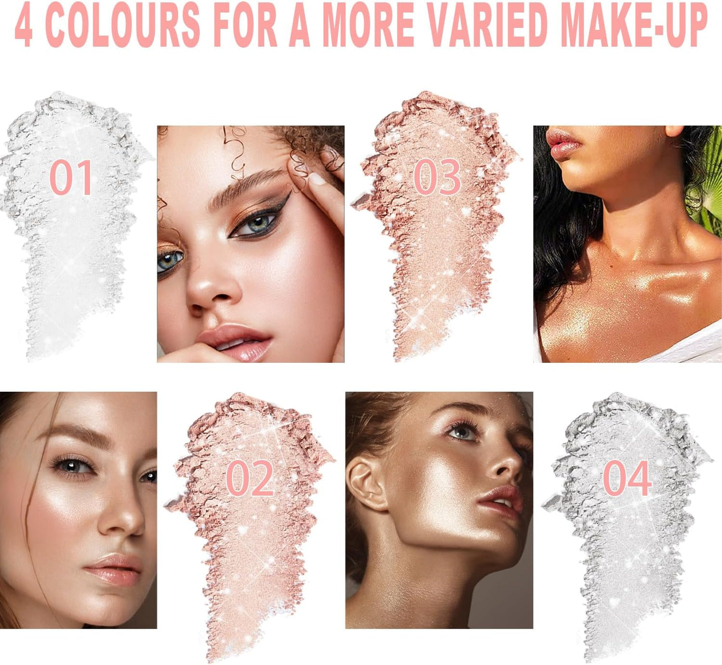 Hair and Body Glitter Powder, 2PC Highlighter Glitter Makeup for Clothes, Festival Rave Prom Loose Sparkle Powder,Holographic Ultra Fine Resin Glitters for Crafts (Pearl White+Silver)