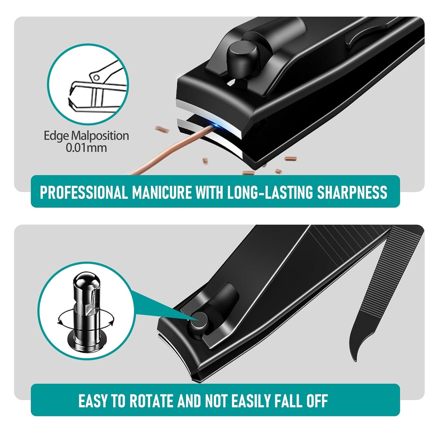 Nail Clippers Set, Heavy Duty Black Matte Stainless Steel nail Clipper with Nail File,Fingernail and Toenail Clipper Cutters, Nail Clipper Tools for Men & Women,Christmas Best Gift Tin Case