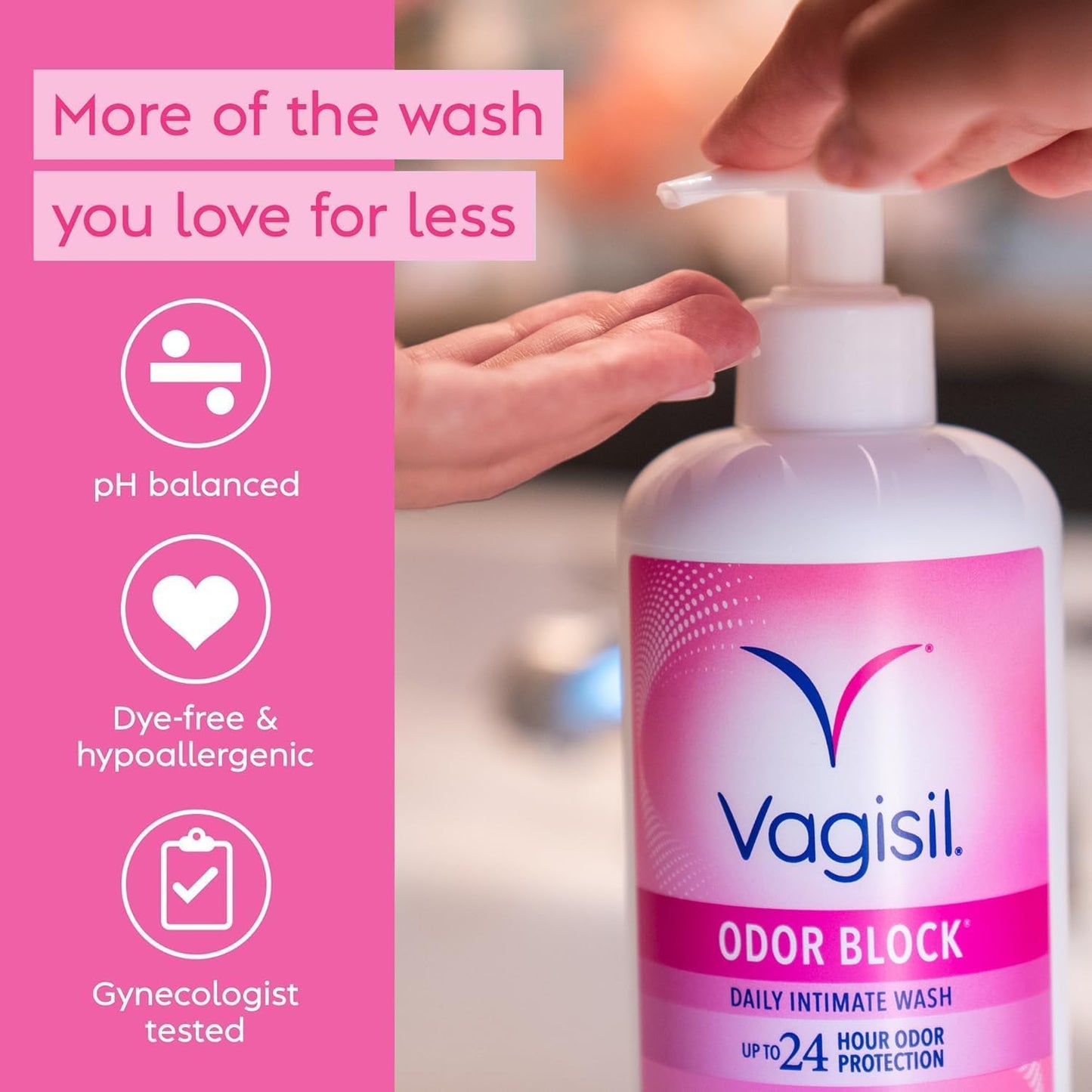 Vagisil Feminine Wash for Intimate Area Hygiene, Odor Block & pH Balance Scented Washes, Gynecologist Tested, Hypoallergenic, Includes Two 16.9 oz Pump Bottles