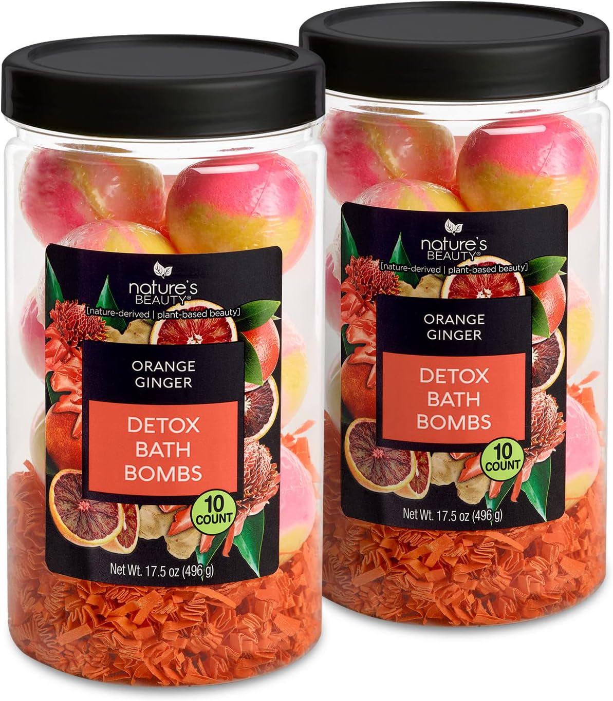 Nature's Beauty Orange Ginger Detox Bath Bomb Gift Set Multi-Pack - Luxury Fizzy Spa Bomb w/Citrus + Woodsy Patchouli Scent Made with Coconut Oil & Witch Hazel, 17.5 oz | 10 ct ea (2 Pack)