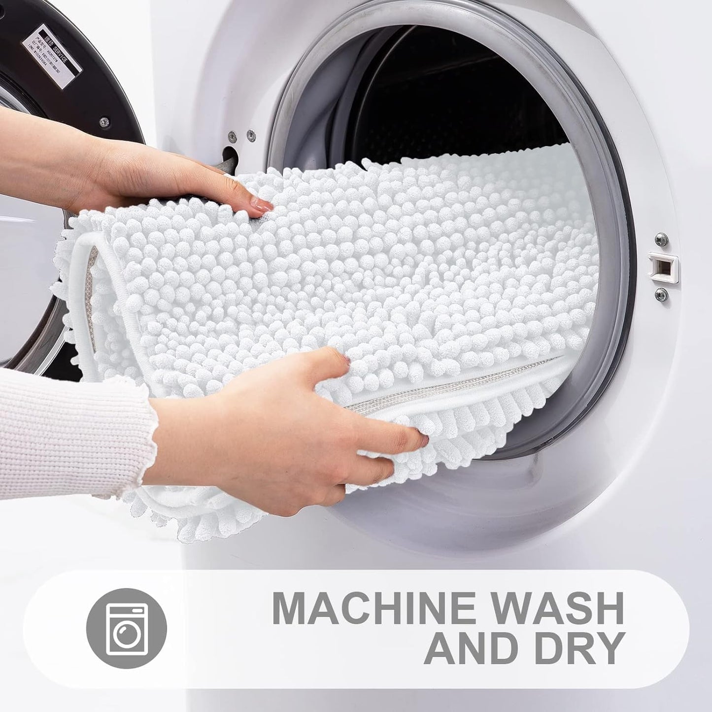 Grandaily Chenille Striped Bathroom Rugs 30x20, Extra Thick and Absorbent Bath Mats, Non-Slip Soft Plush Shaggy Shower Carpet, Machine Wash Dry, Bath Rug for Bathroom, (Medium, White)