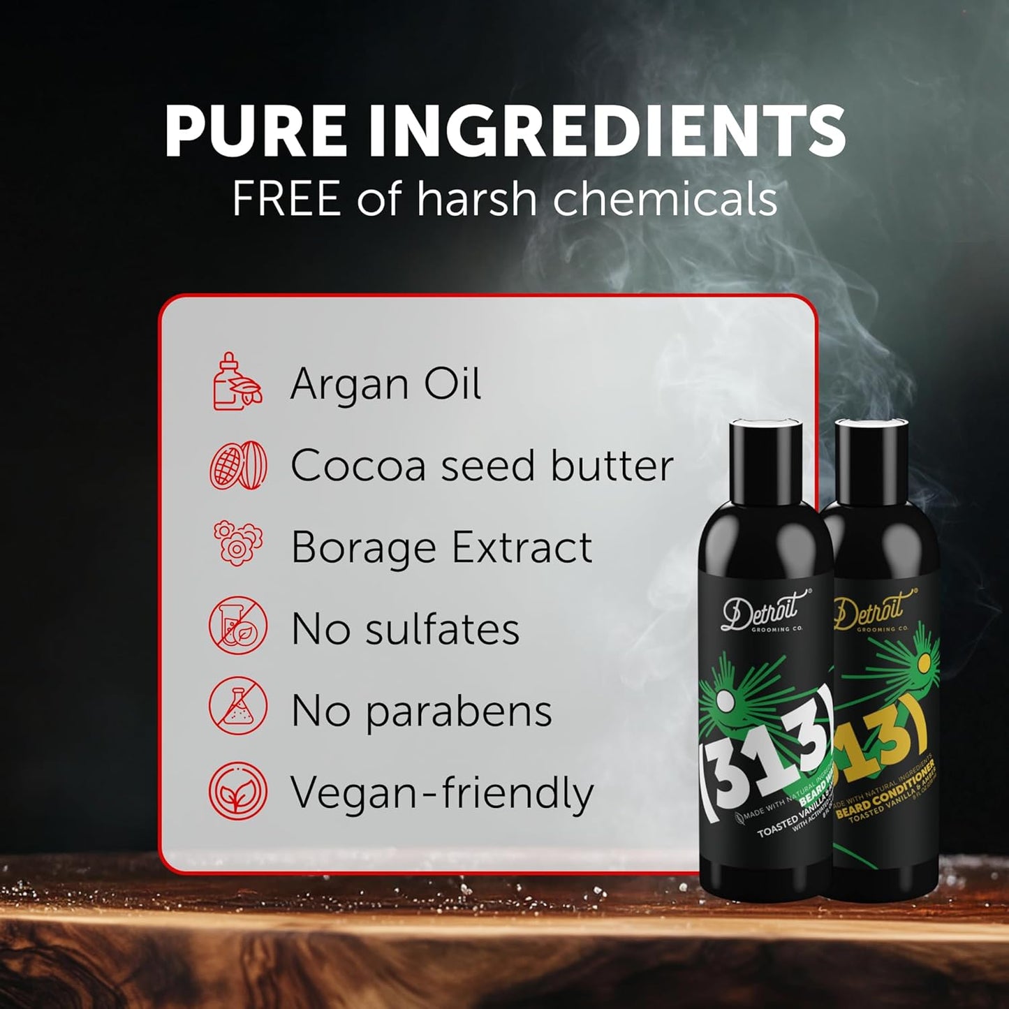 Detroit Grooming Co. Beard Wash and Beard Conditioner - Men's Kit - Softens, Strengthens, Moisturize, Infused w/Argan Oil, Apple Extract, & Aloe Vera - Toasted Vanilla Amber Scent - 313-8oz