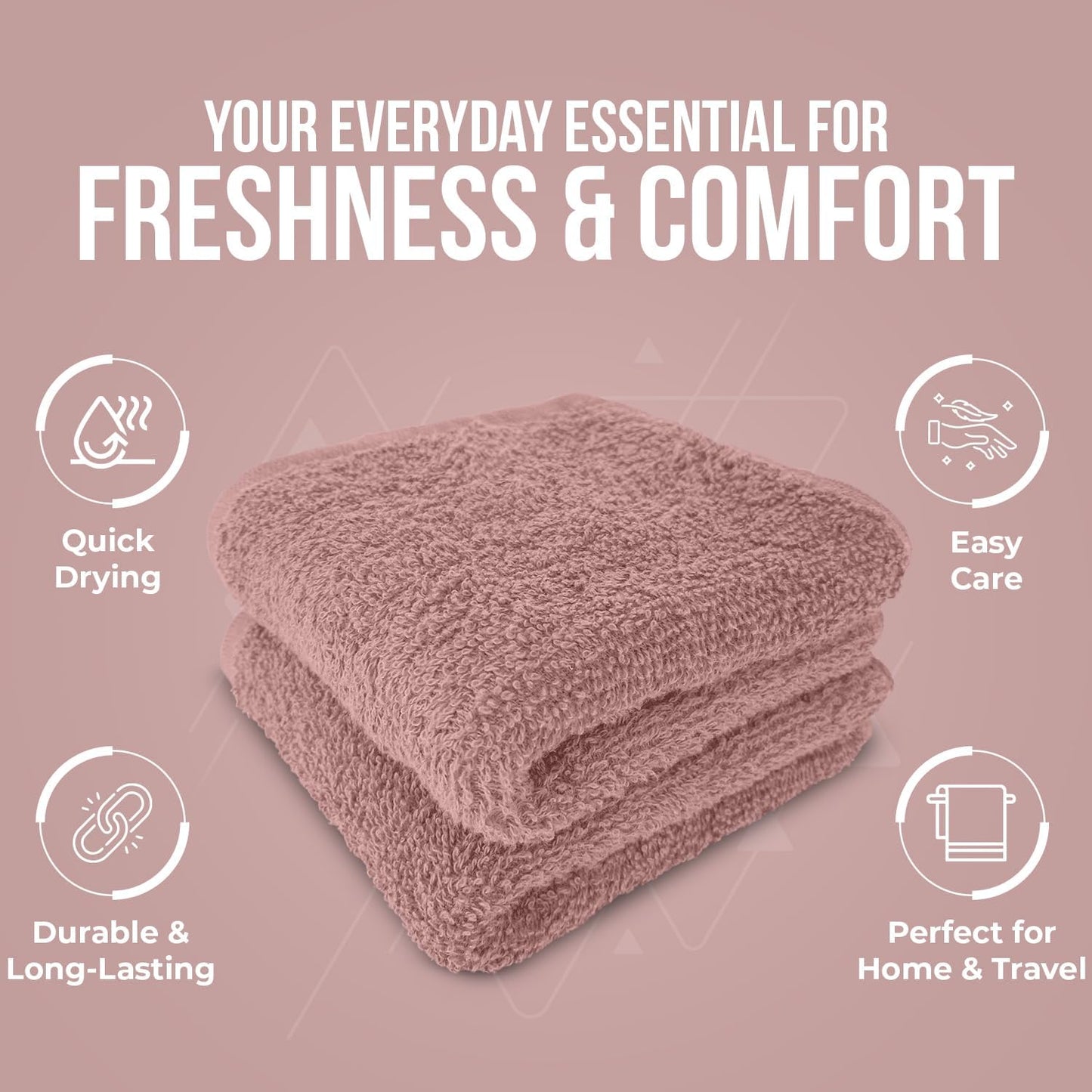 DAN RIVER 100% Cotton Wash Cloths 24 Pack [12x12] Soft & Absorbent face Towel for Showering, Gym, Hotels & Spa Perfect for Everyday Use Fingertip Towels, Dusty Pink