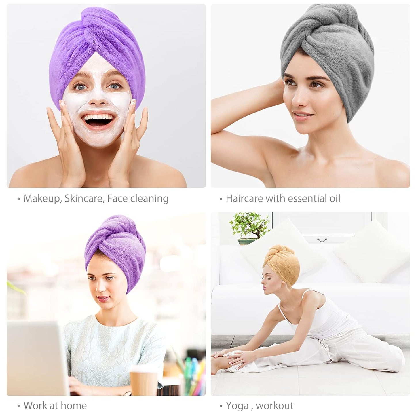 BEoffer Microfiber Hair Towel, 3 Packs Hair Turbans for Women, Men,Kids, Quick Dry Hair Wrap Towels for Curly,Long, Curly Hair Anti Frizz (Gray+Khaki+Purple)