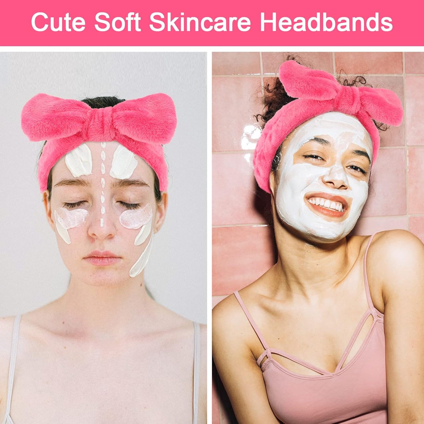 Ondder Spa Headband for Washing Face 8 Pack Rose Red Skincare Headbands for Women Girls Terry Cloth Cute Bow Head Bands