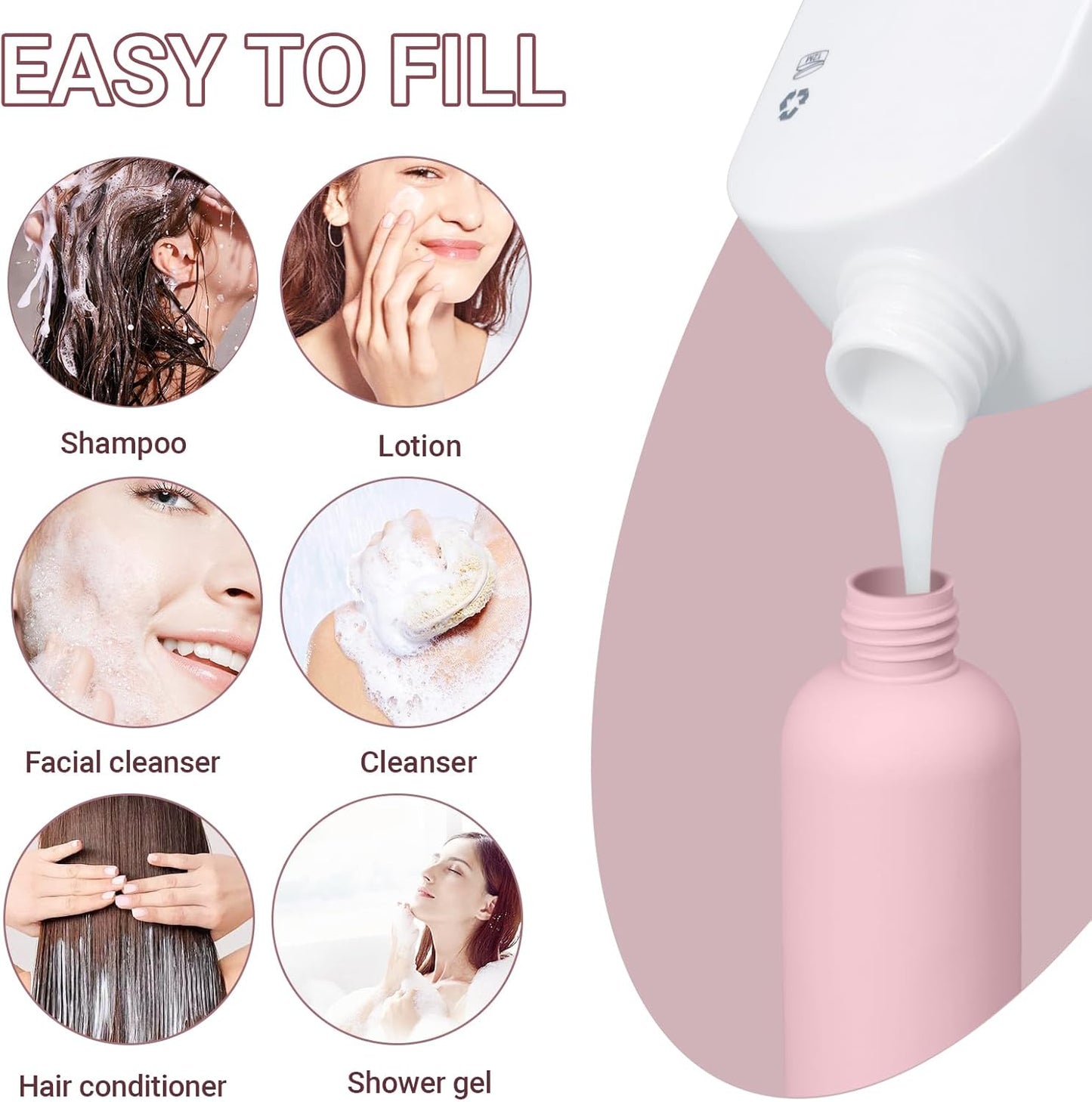 8.8oz Travel Essentials Shampoo Bottles for Toiletries,Empty Plastic Squeeze Bottles with Flip Cap for Toiletries Travel Size Shampoo and Conditioner (3 pack, pink)